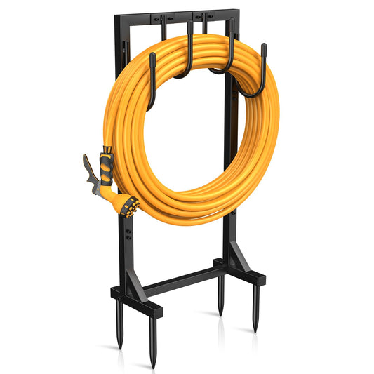 Yumatum Garden Hose Holder Reel, Upgraded Metal Hose Reels Holds 150ft Hose with 4 Large hooks, Heavy Duty Freestanding Water Hose Holders, Detachable Hose Storage Hanger for Outside
