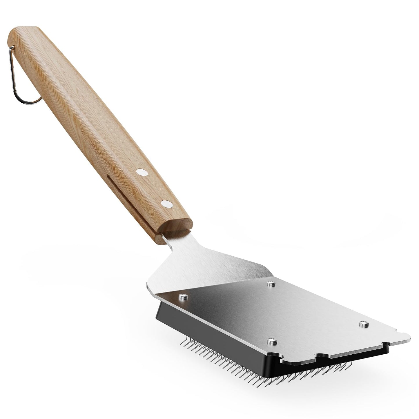 EG evgoer BBQ Grill Brush with U-Shaped Fixed Design, 45° Angled Steel Filaments for Deep Cleaning, Wooden Handle Grate Cleaner with Hanging Hook for Gas, Charcoal & Smoker (16 Inch)