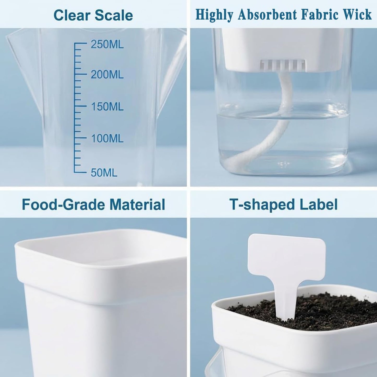 DIGARDPRO 10 Pack 2.5" Self Watering Pots for Indoor Plants with Anti-Tip Tray & Reservoir Refill Bottle, Seed Starter Kit for Seedlings, Cuttings, Succulents, Herbs, 10 Plant Labels
