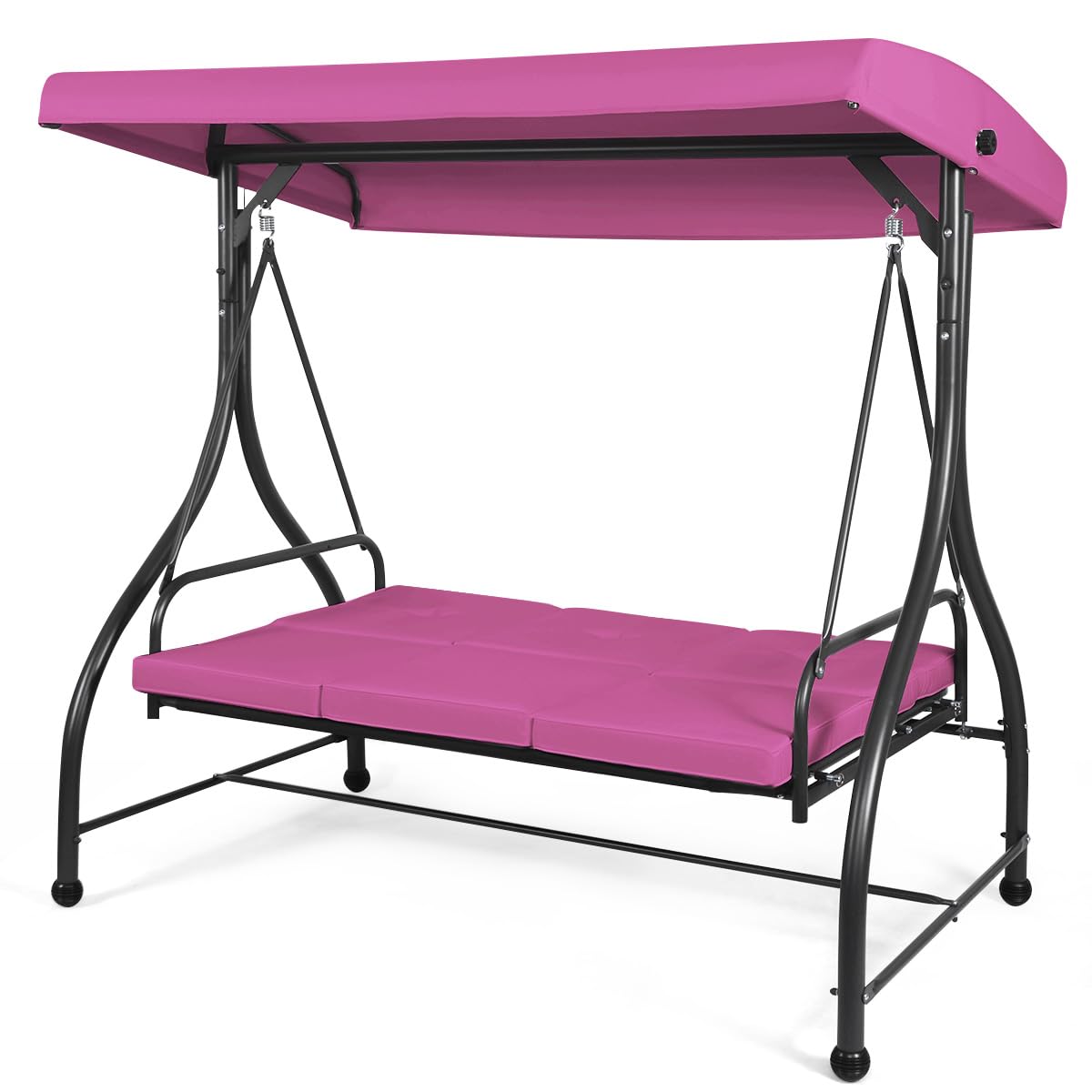 Tangkula 3 Seats Converting Patio Swing, Outdoor Porch Garden Canopy Swing with Comfortable Cushion Seats & Adjustable Tilt Canopy, Heavy Duty Hammock 3 Persons Porch Swing (Rose Red)