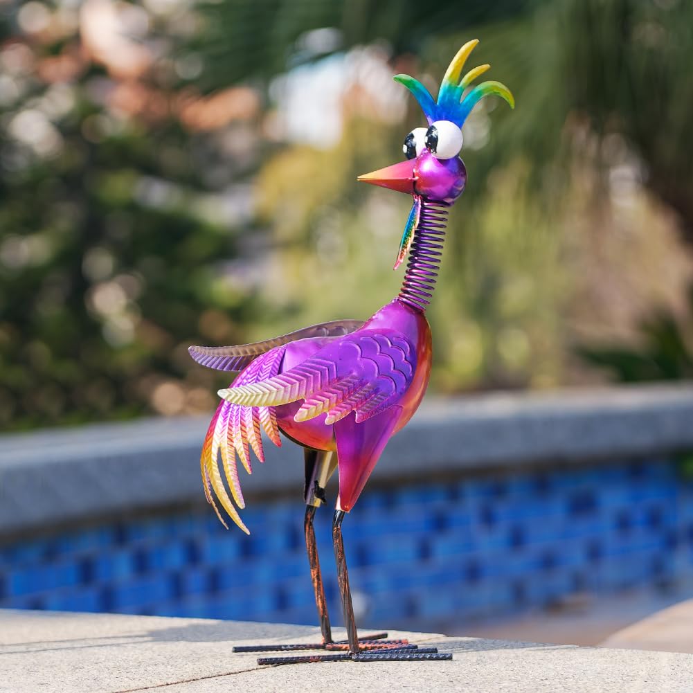 giole Metal Wacky Rooster Garden Statue, 19'' Rooster Decor Yard Statue Decorations Outdoor, Chicken Yard Art for Outside, Patio, Backyrad, Lawn(Purple)