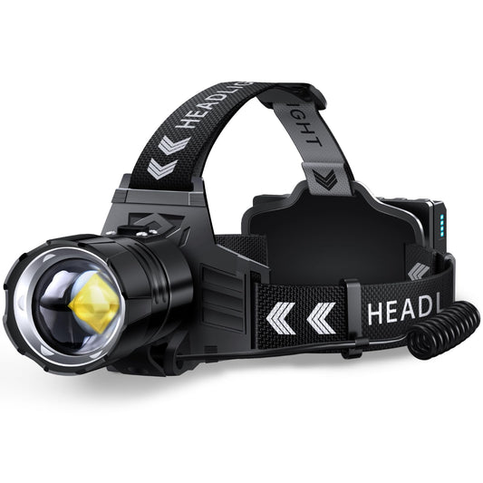 FINICO Rechargeable LED Headlamp 99000 High Lumens, 95 Hours Long Lasting Head Light with Zoomable & IPX7 Waterproof & 12 Modes & 125° Adjustable, Powerful Head Lamp for Outdoor, Camping, Hardhat