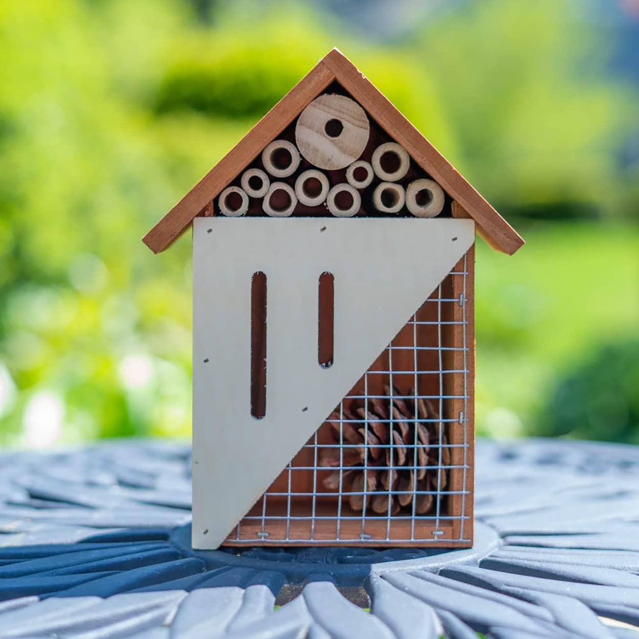 Bug Bungalow Bee, Bird, Ladybugs & Butterfly - Hanging Wooden Bird House,Outdoor Birdhouse for Hummingbirds, Bluebirds and Finch Cardinals, Songbirds, Birdhouse Nesting House for Wild Bird Watching