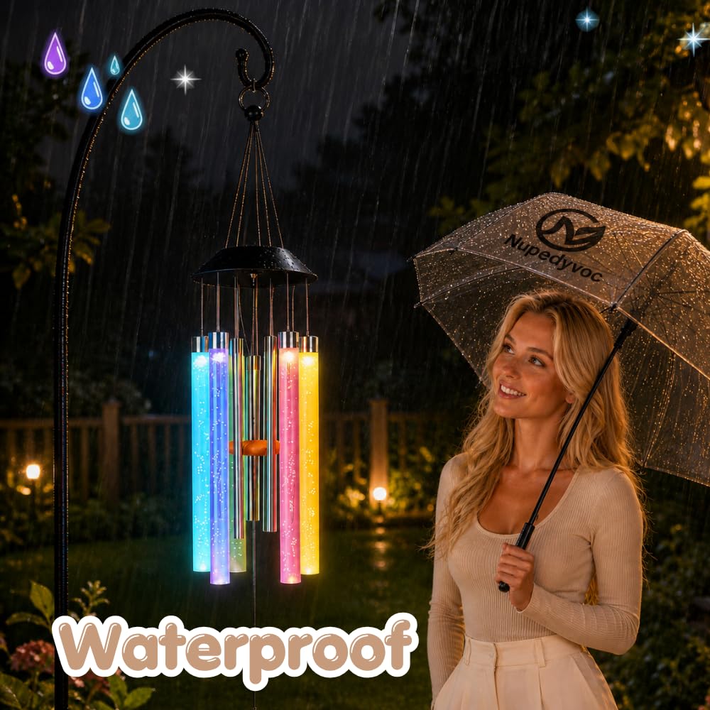 38” Bubble Column Aluminum Tube Solar Light LED Wind Chime for Outside, Weather Resistant Outdoor Garden Patio Soft Tone Decor, Ideal Gift for Birthday, Mother's Day, Meditation, Relaxation