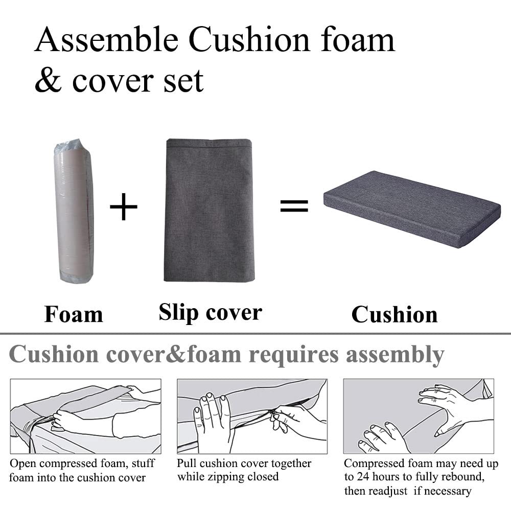 Saula 30 x 14 Inch Piano Bench Cushions for Indoor Furniture with Ties Non Slip Kitchen Dining Room Bench seat Cushion for Shoe Storage Ottoman Window Settee Pad, Gray