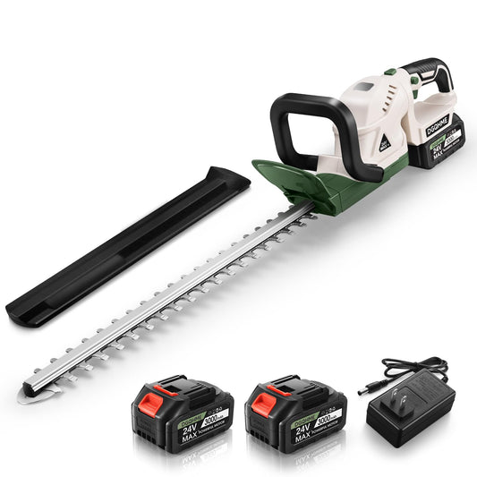 DGQHME 20" Hedge Trimmer Cordless,Electric Bush Trimmer with 2 Pack Rechargeable Batteries,Lightweight Hedge Trimmers,3000RPM 180°Rotatable Head,3/4" Blade Gap