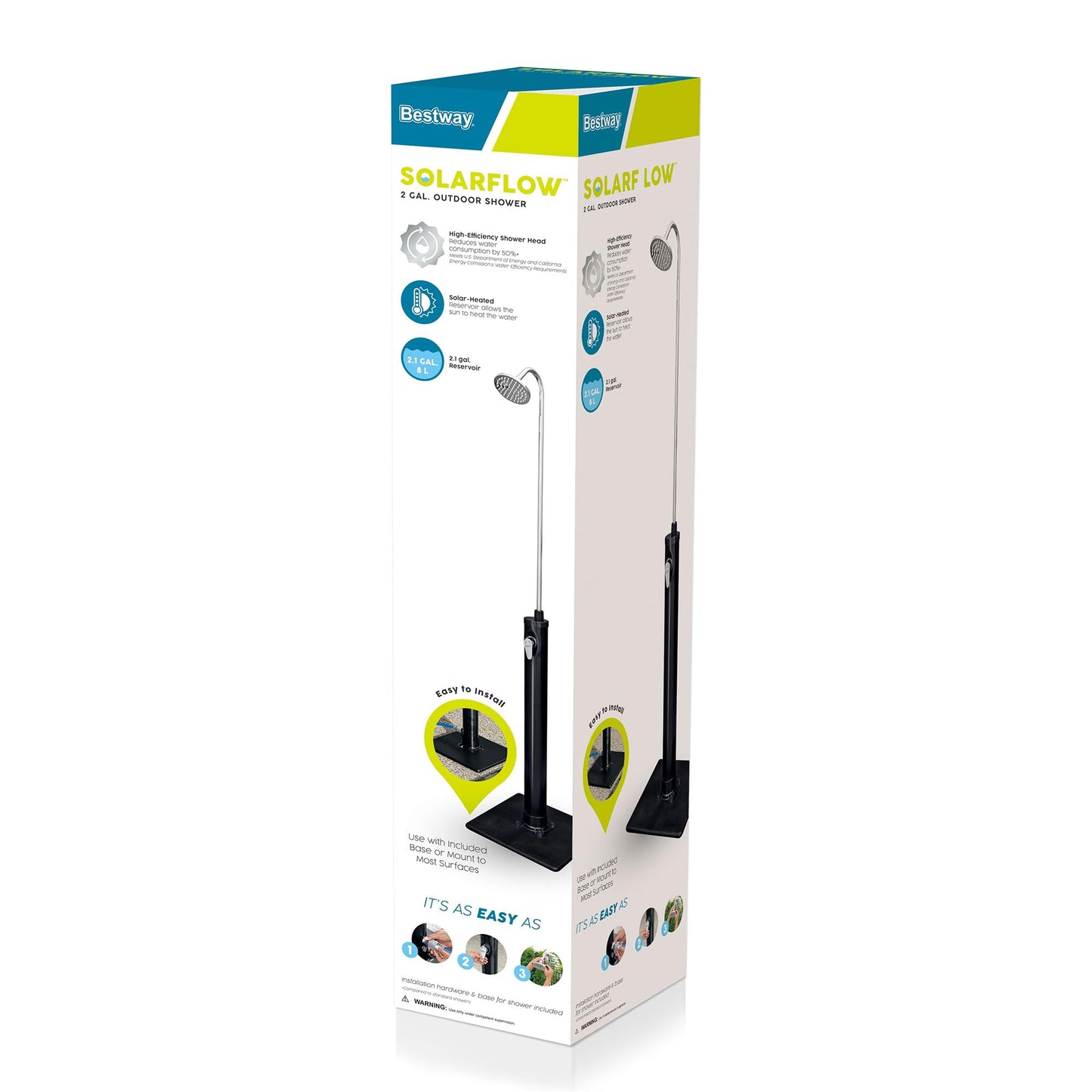 Bestway SolarFlow 2.1 Gal Water Capacity Outdoor Solar Heat Shower with Fixed Oversized Shower Head, Easy Turn Off Control, and Quick Connector, Black