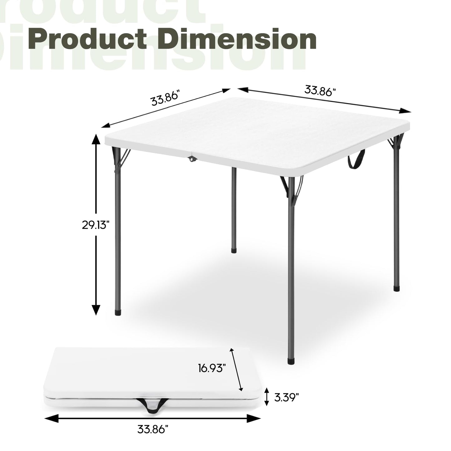 34" Square Folding Table for 4 Person, 330lbs Weight Capacity Foldable Table with HDPE Tabletop & Heavy-Duty Steel Legs, Large Portable Picnic Table for Indoor Outdoor Parties, Camping, White