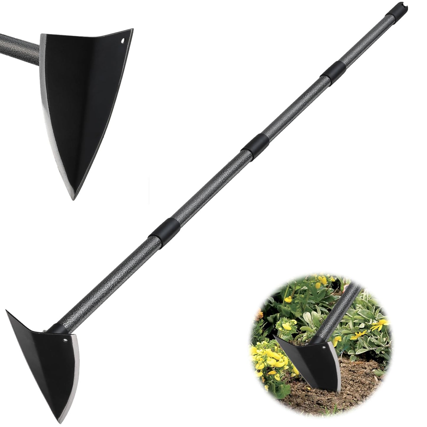 PoPoHoser Hoe Garden Tool, Triangle Hoe Gardening Weeding Tool, 60" Long Handle Heavy Duty Manual Weeder Gardening Hand Tools for Weeding, Digging, Loosening Soil