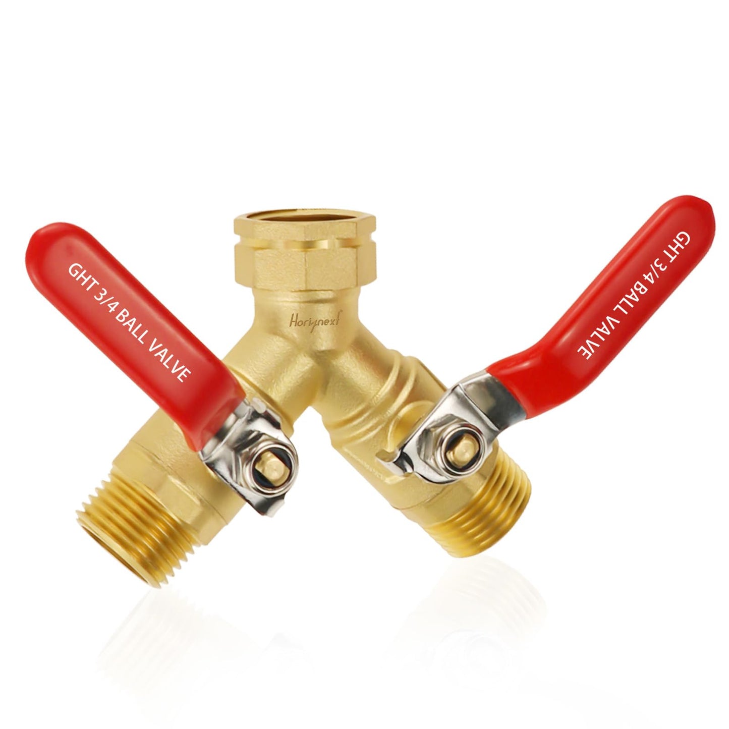 Horiznext GHT 3/4 full flow garden hose splitter, brass hose splitter 2 way heavy duty, y valve hose splitter with shutoff, outdoor water spigot splitter hose connector (1 pc)