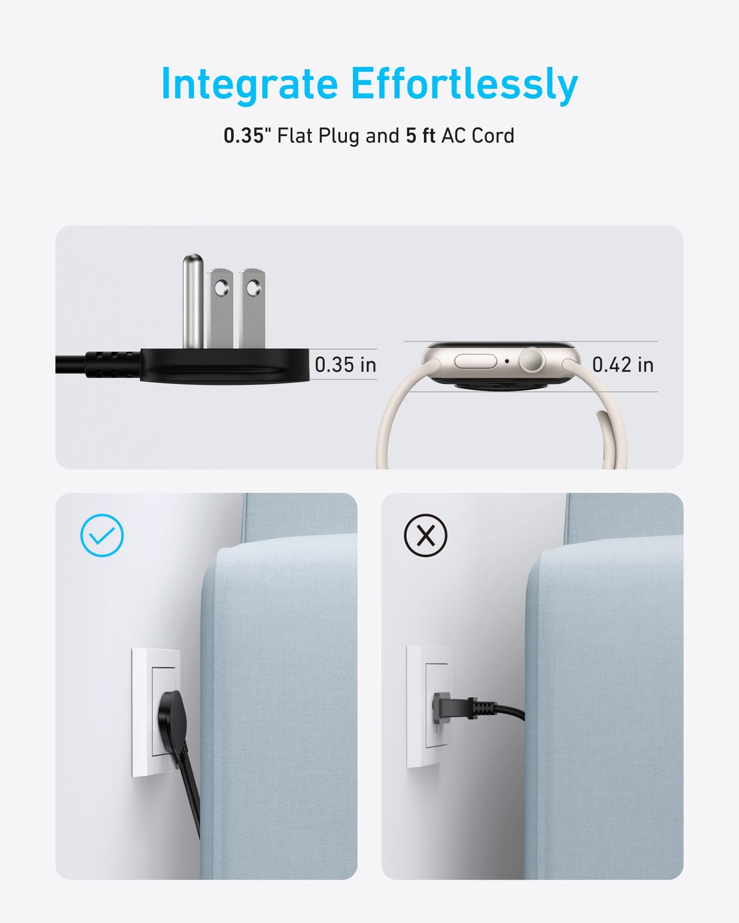 Anker Desktop Charger, 9-in-1 Power Strip with 300J Surge Protector, 5ft Flat Plug Extension Cord with Multiple Devices, 100W USB C Charger with 3 AC, 2 USB A, 4 USB C, Home Office, Desk Accessories