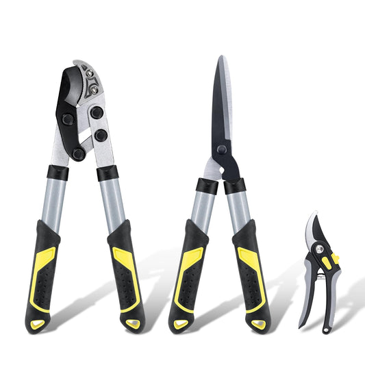 Colwelt Loppers Hedge Shears Garden Shears Set 3Pcs, Compact 17’’ Anvil Branch Cutter & Hedge Clippers & Garden Scissors, Shears Gardening Tools for Yard(Set for the bulk of light-to-moderate pruning)