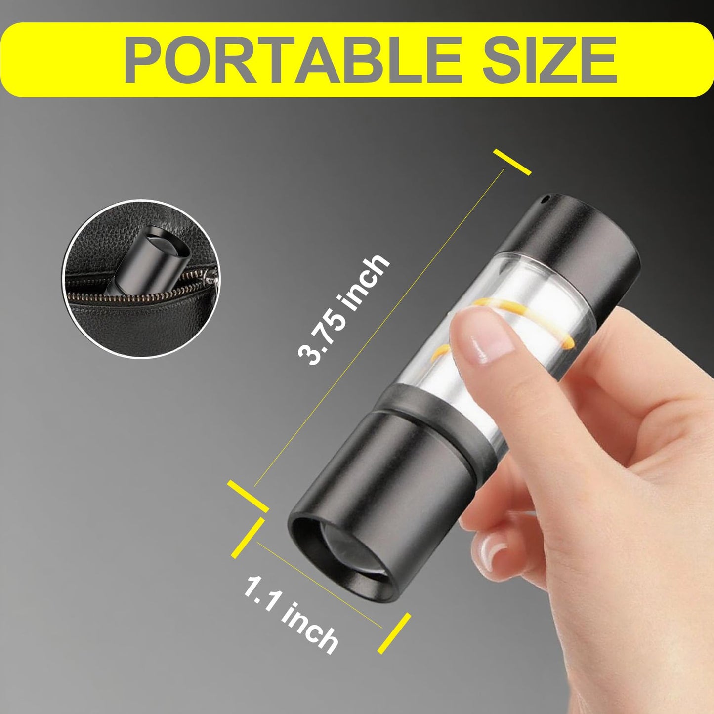 INSIGHLUX Small Flashlight Rechargeable LED Flashlights with COB Light,Zoomable 500 Lumens Pocket Flashlights for Camping,Travel,Outdoor,Emergency,Hiking,Automotive Work