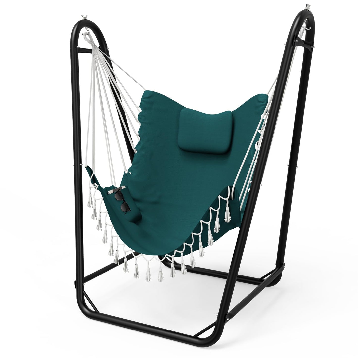 Hammock Chair with Stand,Heavy-Duty Hanging Chair with Stand, for Indoor Outdoor,Sturdy Swing Chair Stand Max Load 350 pounds(Hammock Chair Included) (Green)
