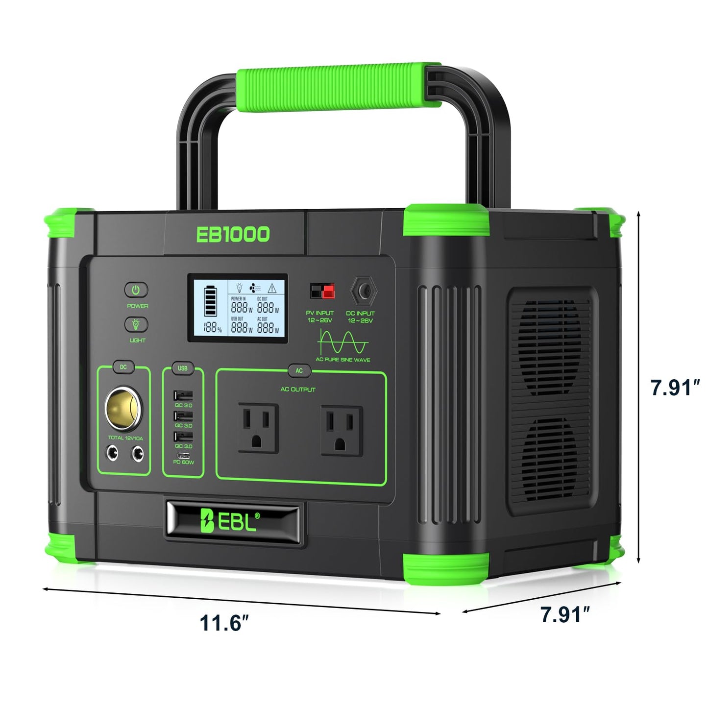 EBL 1000W Portable Power Station With 200W Solar Panels, 999Wh Backup Lithium Battery, Pure Sine Wave AC Outlet, 60W PD Quick Charge Solar Generator Set for RV/Van Camping, Road Trip, Home, Off-grid
