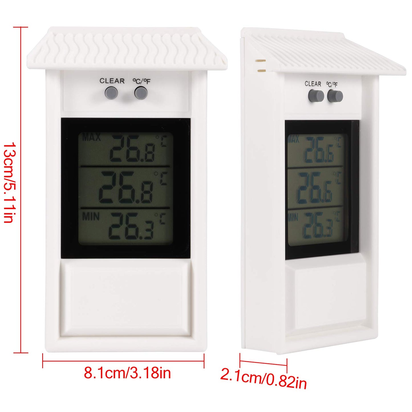 Houkiper Min Max Thermometer - Digital Greenhouse Thermometer with Hole Hook for Recording High Low Temperatures