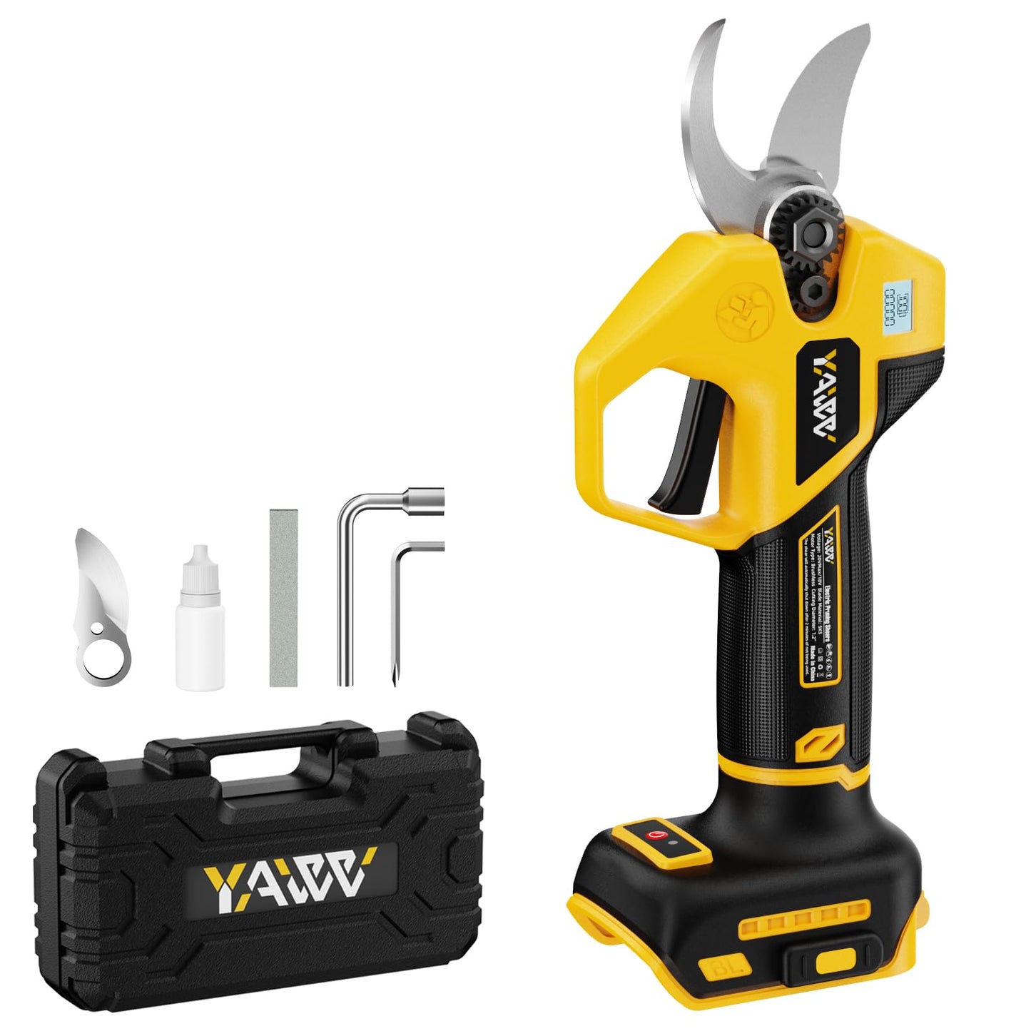 Brushless Electric Pruning Shears for DeWalt Battery, Portable Cordless Pruning Shears with LCD Display＆SK5 Blades, Adjustable Cutting Diameter 0.8-1.2 Inch for Gardening Tree Pruning(NO Battery)