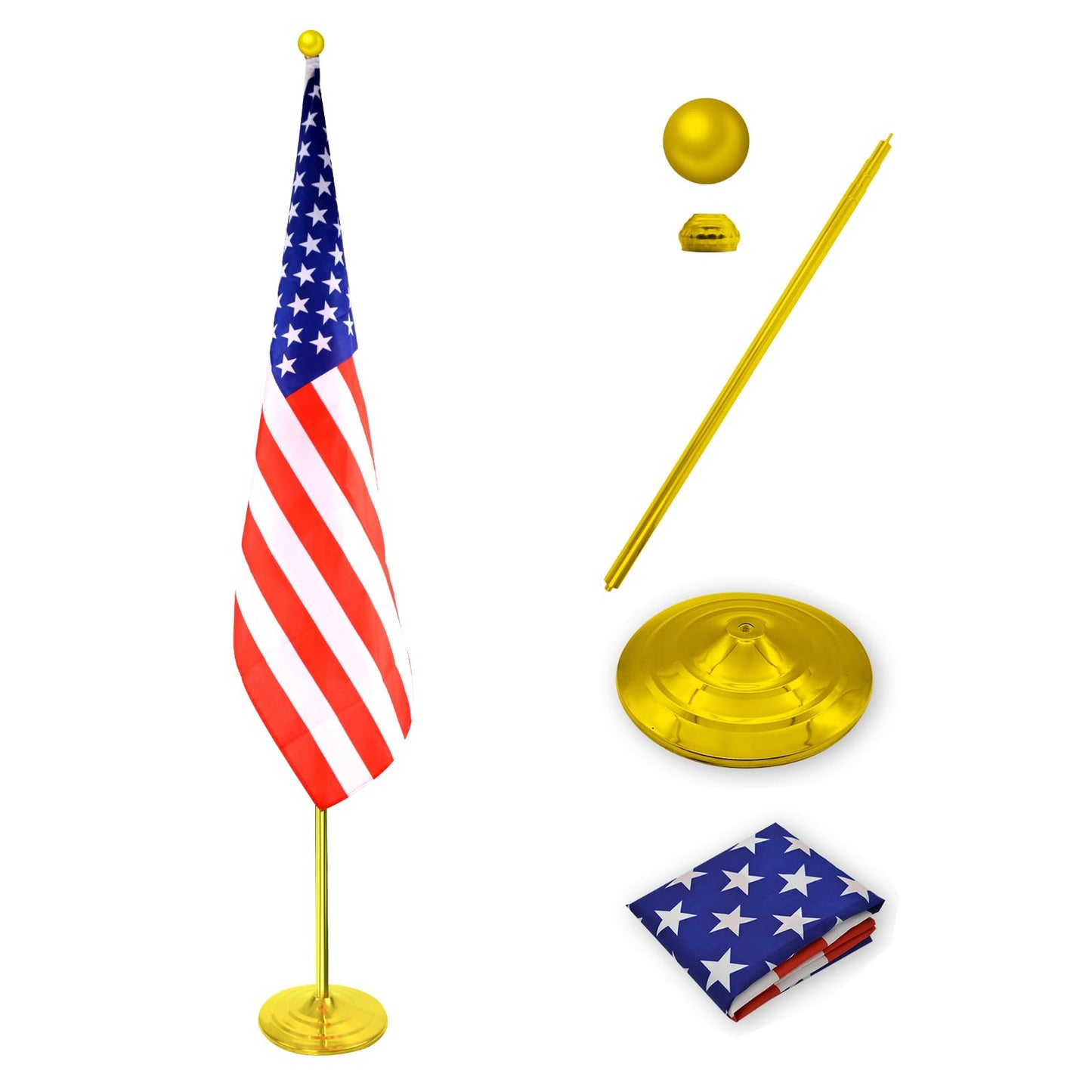 WJTQTBT Indoor Flag Pole Kit with Weighted & Thickened Base 6-8FT,Stainless Steel Commercial Indoor Flagpole for Office School City Hall,Heavy Duty Indoor Telescoping Flag Pole,Golden 1 Pack