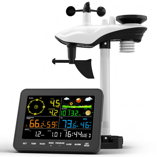 Govanli Weather Stations Wireless Indoor Outdoor, Home Weather Station with Rain Gauge Outdoor for Temperature, Humidity, Forecast, Pressure, Moon Phase and Alarm Clock for Patio, Bedroom(No WiFi)