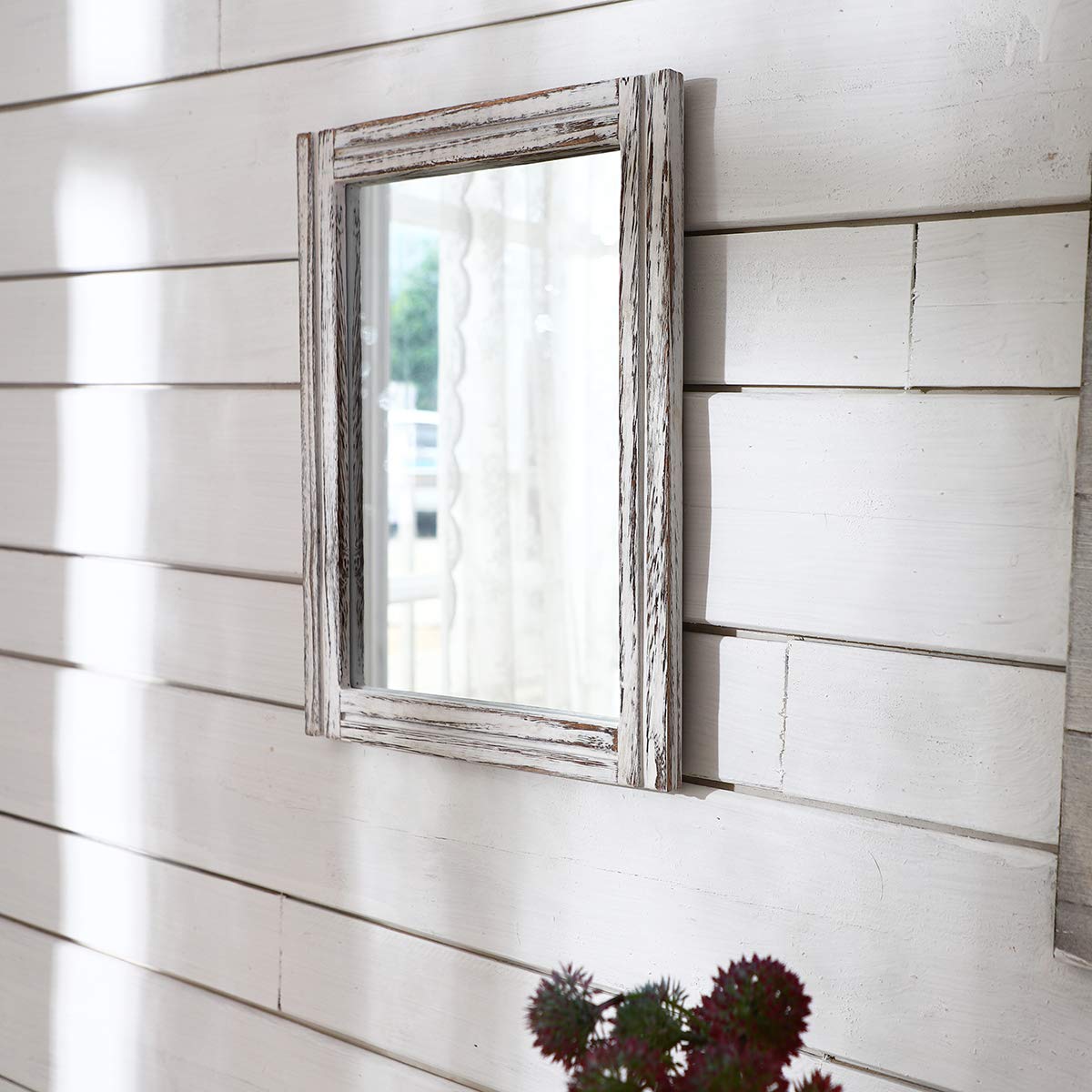 AAZZKANG Wall Mirror with Wood Framed Rustic Mirrors for Wall Rectangle Decorative for Bedroom Bathroom Living Room Entryway Farmhouse Hanging Small