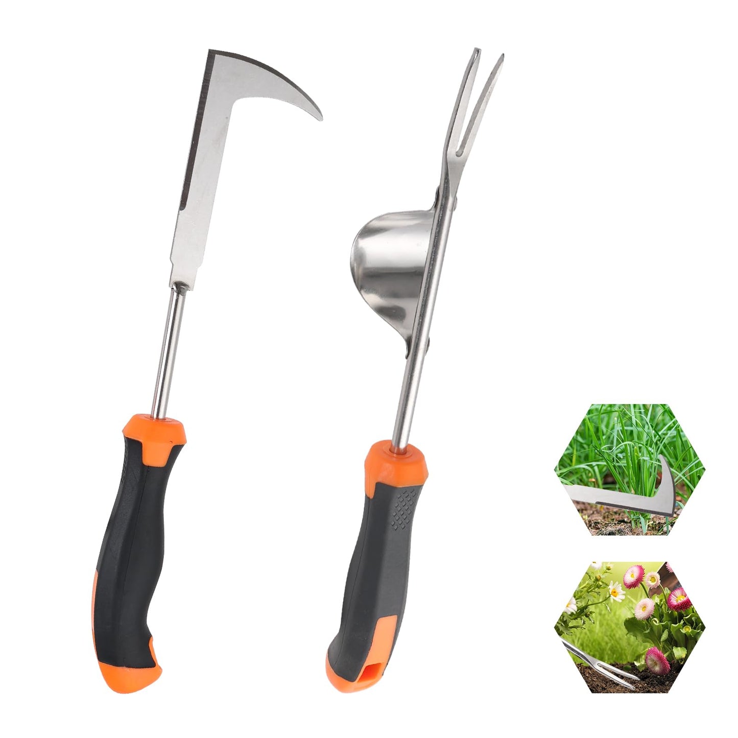 Foyucool Weed Puller Tool, Set of 3, Rubber Handle Weed Remover Tool, Manual Weeder,L-Shaped Weeding Tool, Thickened Stainless Steel Crack Weeder,Planting and Weeding for Garden, Patio