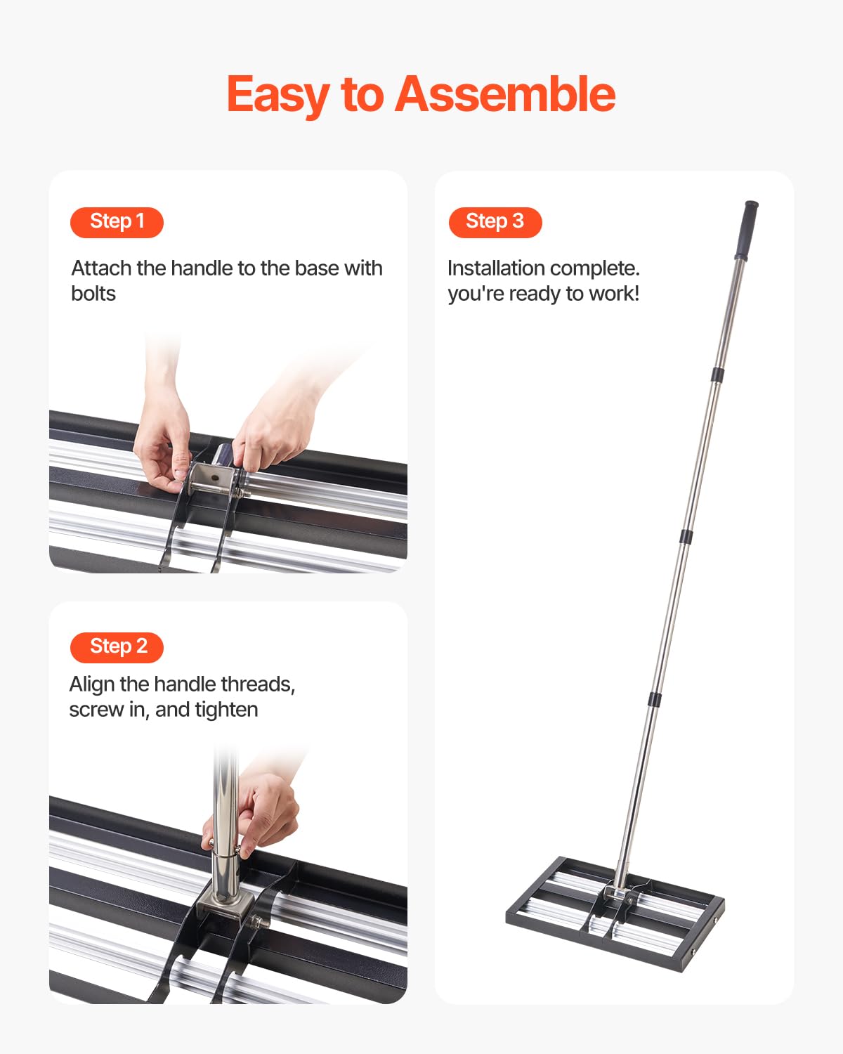VEVOR Updated Lawn Leveling Rake with Roller, 17'' x 10" Stainless Steel Lawn Leveler with 63.4'' Adjustable Handle, Heavy Duty Yard Leveling Rake, Effort Saving Lawn Leveling Tool for Yard Golf Court