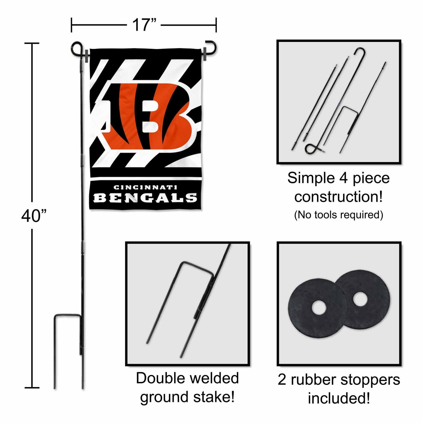 WinCraft Cincinnati Bengals White Garden Flag and Flagpole Mount
