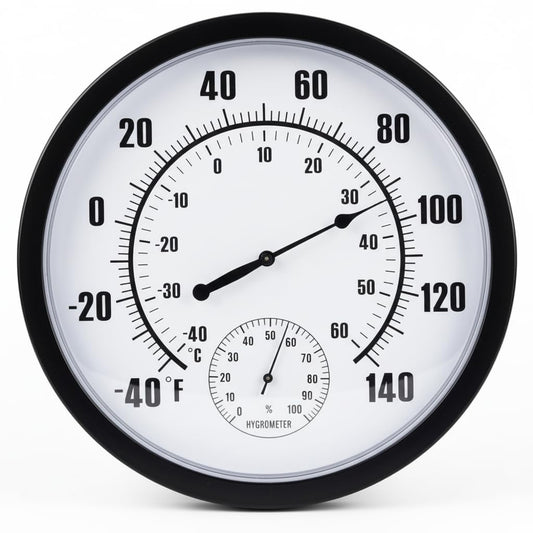QTengCX 10 Inch Large Indoor Outdoor Thermometer & Hygrometer - Waterproof Analog Wall Thermometer for Patio, Garden, Garage, Greenhouse - Decorative Dial, No Battery Needed, Black