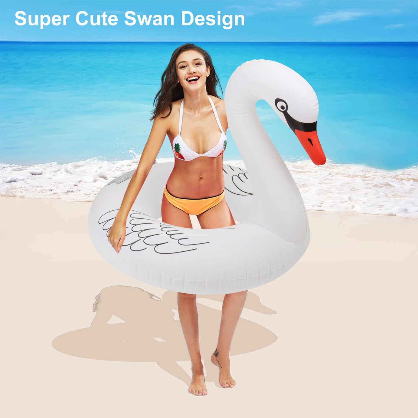 Inflatable Pool Floats, Solar Powered Large Swan Pool Float Adult, LED Color Changing Swan Floaties for The Pool, 42 Inch Lake Floats Adults for Outdoor Seaside, Lake, Pool