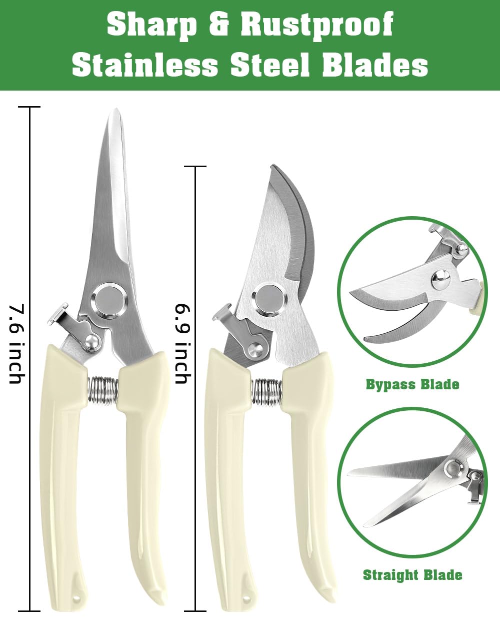 EWPJDK 4 Pack Garden Shears, Stainless Steel Shears Gardening Tools, Scissors, Garden Clippers, Pruning Shears (White)