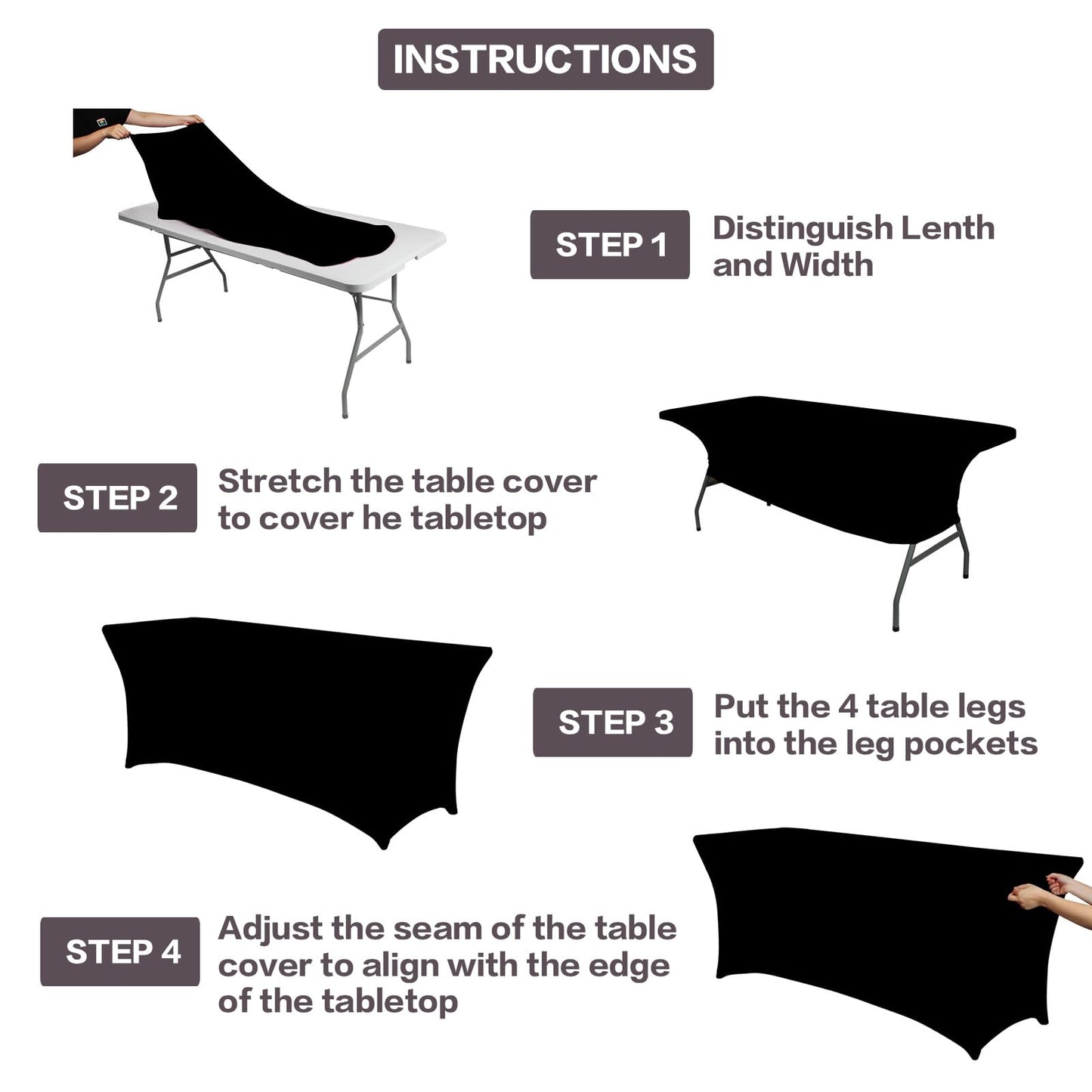 IVAPUPU 2 Pack 6FT Table Cloth for Rectangular Fitted Events Stretch Black Table Covers Washable Spandex Tablecloth Protector for Party, Wedding, Cocktail, Banquet, Festival