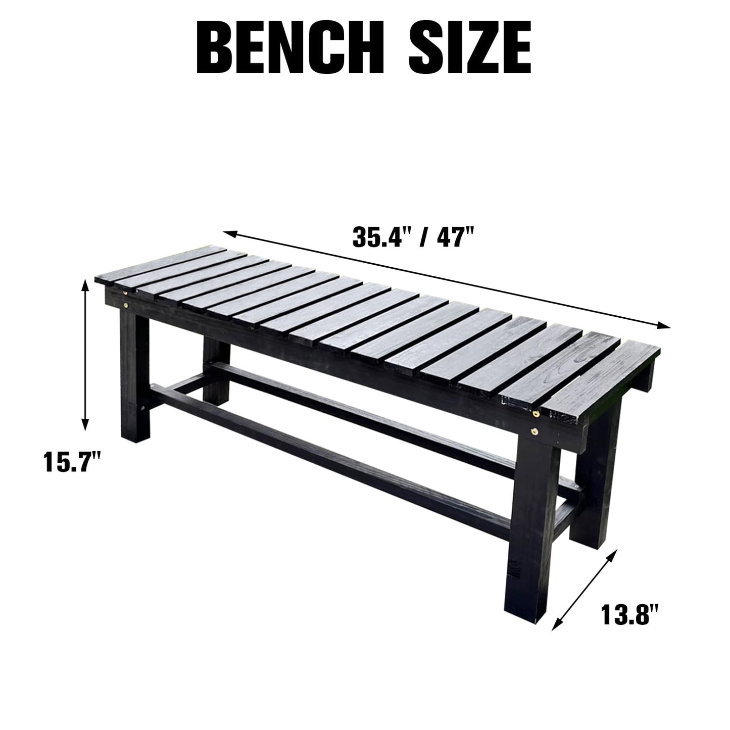 YangAera 47.2'' Outdoor Garden Benches Weatherproof Patio Bench Two-Person Seat Backless Bench Wood Bench with Slatted High Temperature Bench for Front Porch Backyard (Upgraded to Prevent Fading)