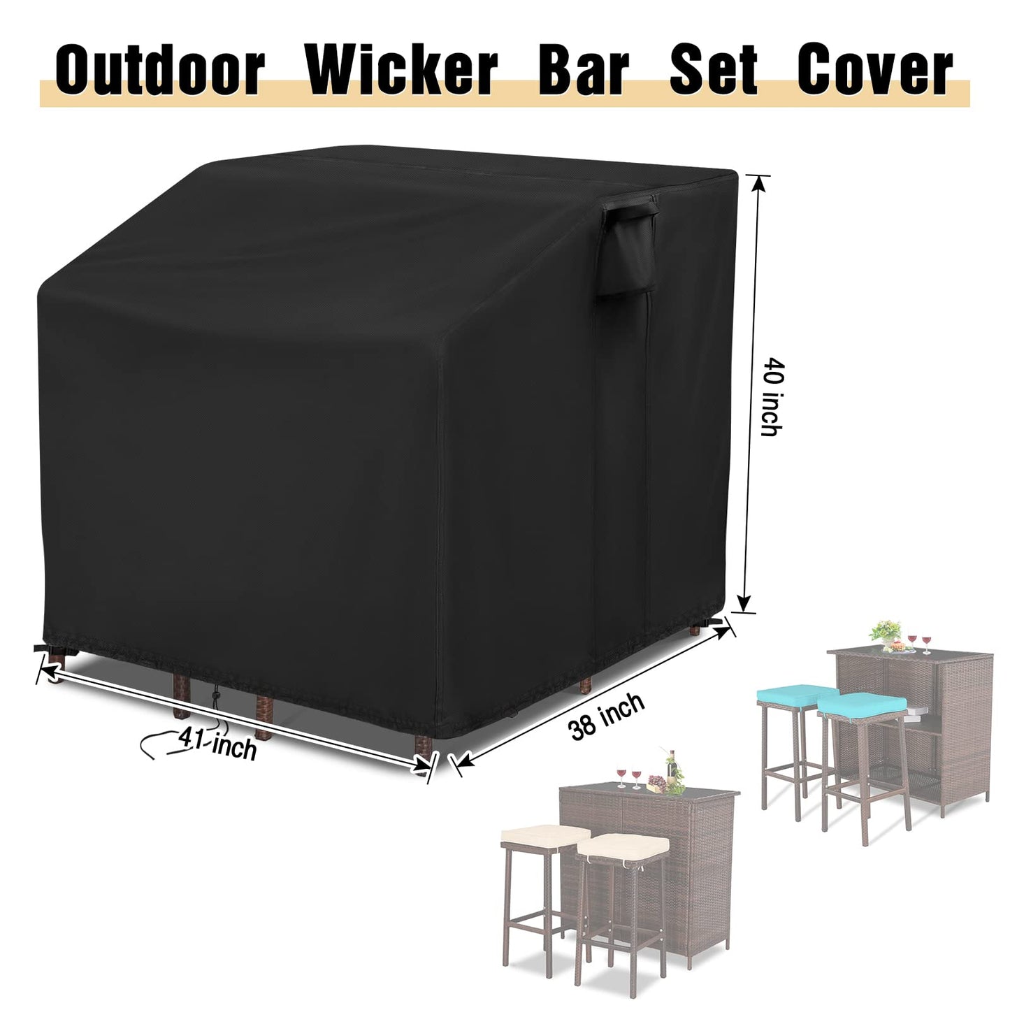 Guisong 41 Inch Waterproof Outdoor Bar Set Cover 41"x38"x40", Heavy Duty Wicker 5 Piece Patio Furniture Set Cover ,Balcony Bar Set with Stools Covers