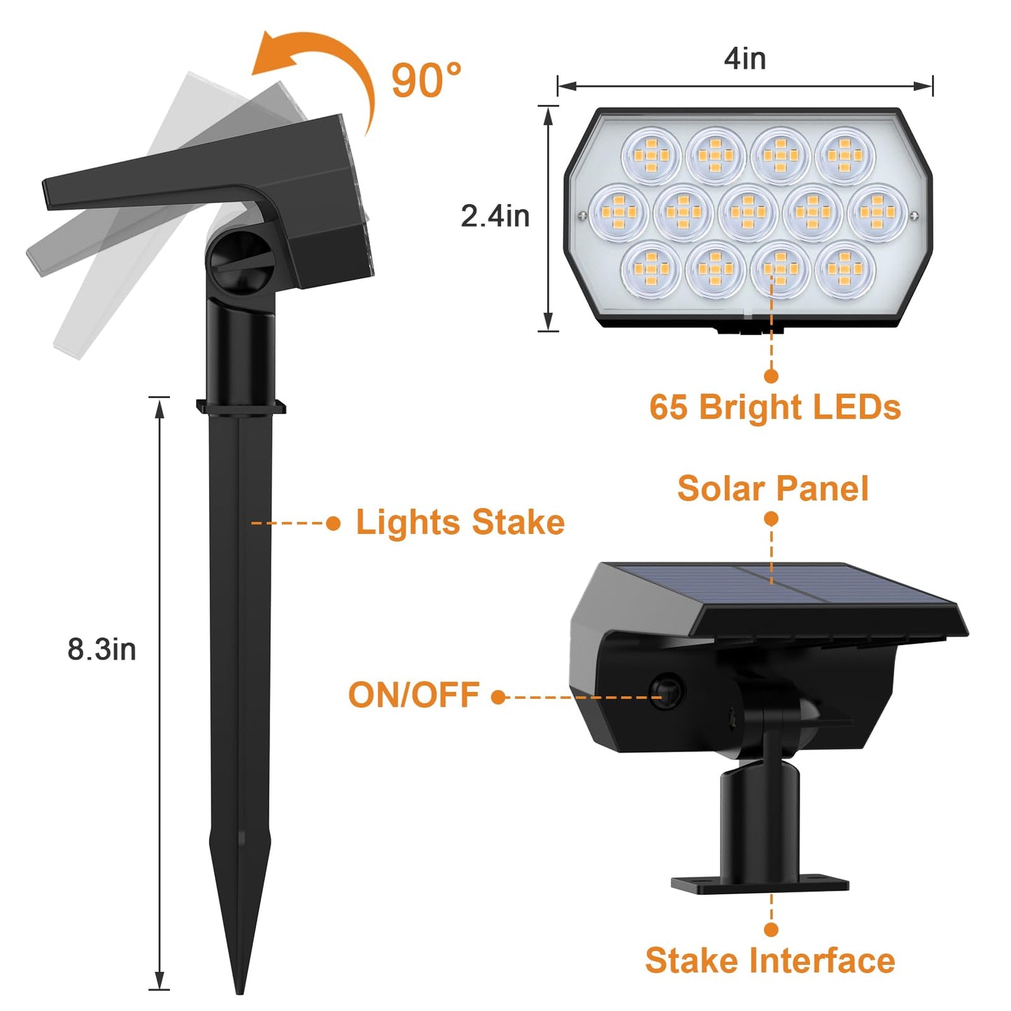 WELALO Solar Spot Lights Outdoor, [6 Pack/65 LED/3 Modes] Solar Landscape Spotlights, Solar Powered Security Lights, IP68 Waterproof Wall Lights for Outsides Walkway Yard Garden Driveway(Warm White)