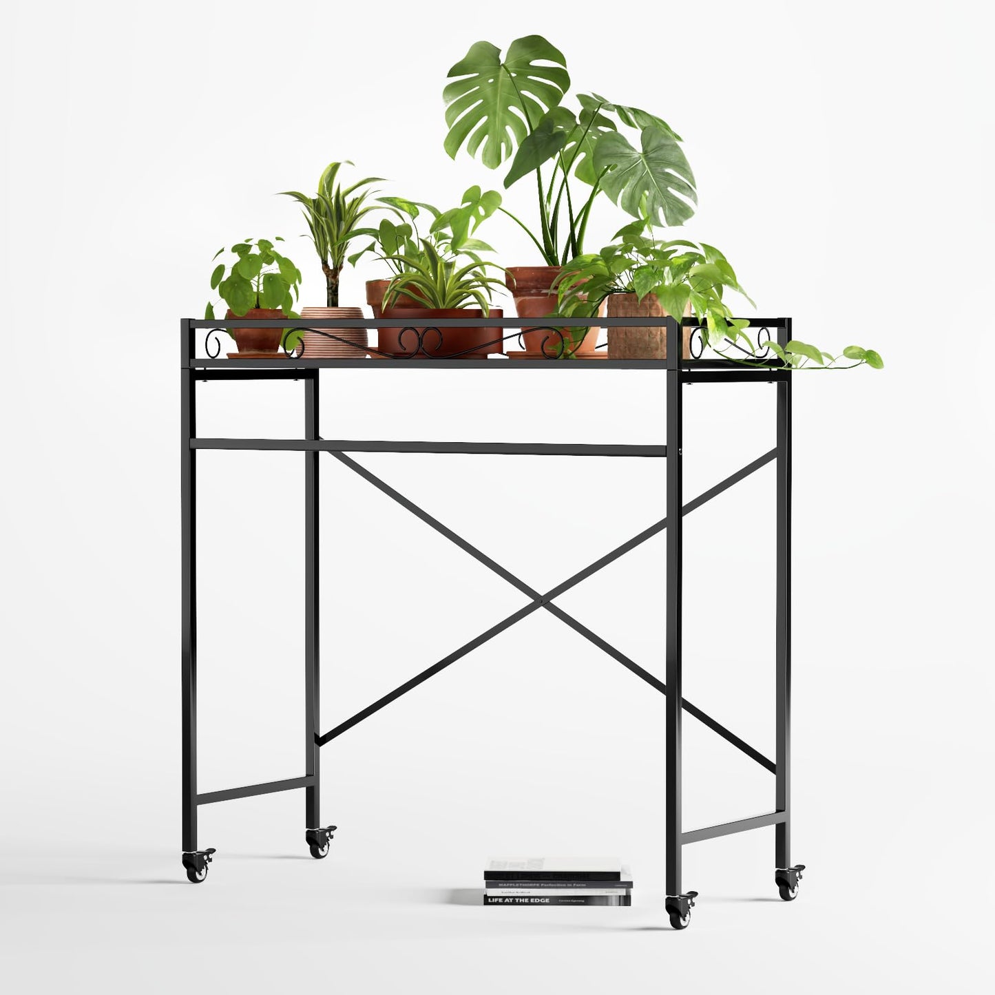 Zhongma 1 Tier Window Height Sturdy Metal Plant Stand with Wheels, 40.5x16x40.4 in High, Heavy Duty Succulent Shelf for Home Indoor and Outdoor, 220 LBS Capacity & Heavy Duty Construction