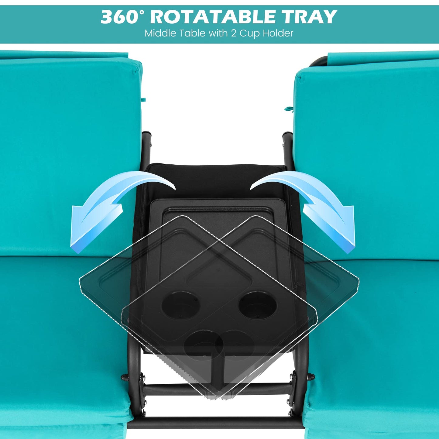 Tangkula 2 Person Porch Swing, Pivot Storage Table, Cooler Bag, 2 Cup Holders, Removable Cushions, Outdoor Patio Swing with Canopy for Backyard Balcony Poolside (Turquoise)