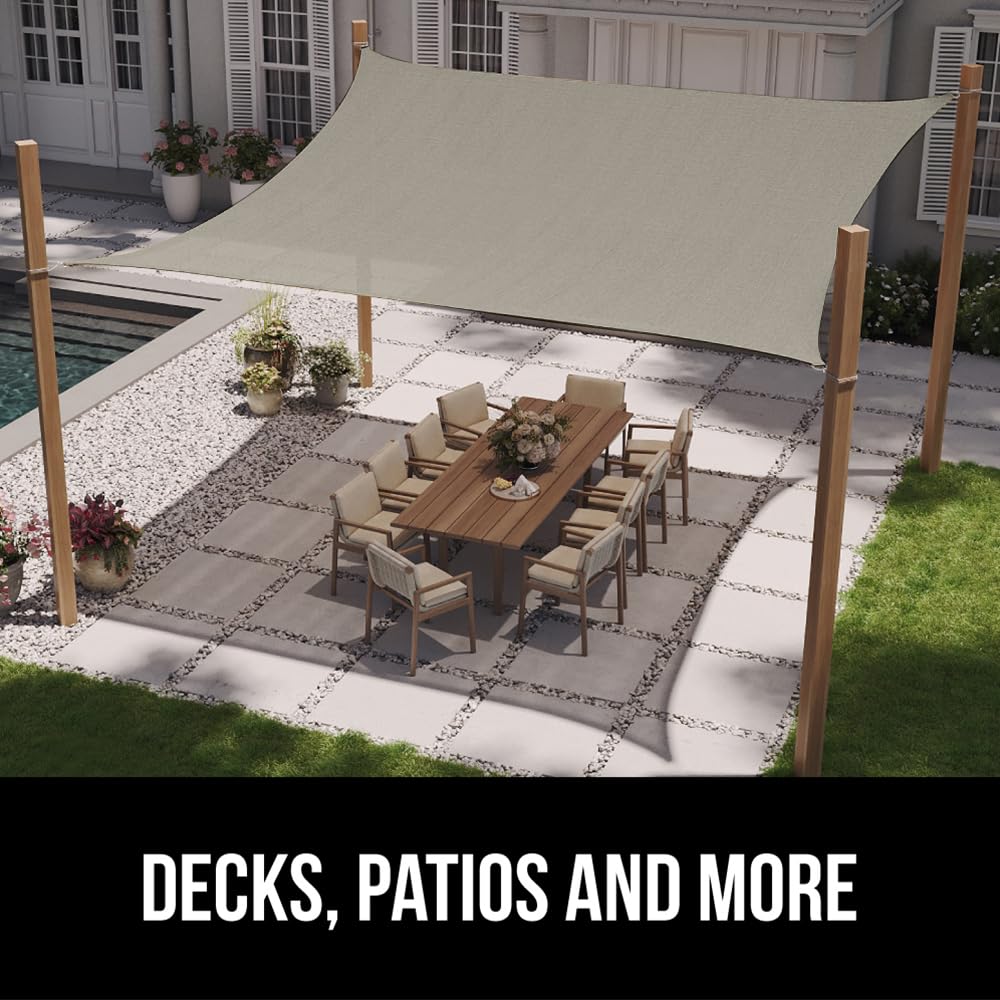 GORILLA GRIP Heavy Duty Sun Shade, UV Protection Fade Tear and Rust Resistant Rectangle Sunshade Canopy, Curved Edges Blocks Sunlight, Breathable Sail, Outdoor Patio, Lawn Garden 12x16 FT Gray