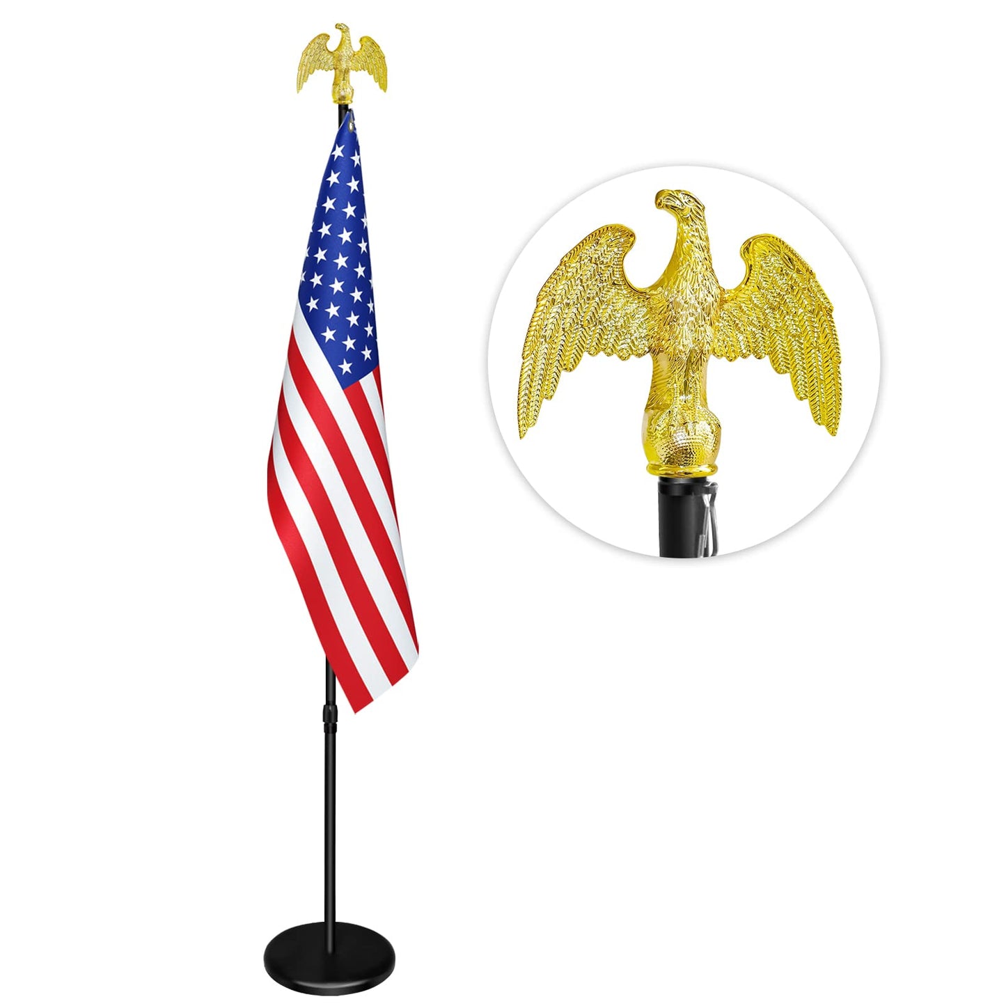 SENZHIYI Indoor Flag Pole Kit with Base and Eagle Topper 6ft-8ft,Aluminum Telescoping Flagpole Indoor for Office,School,City Hall Heavy Duty Indoor Flag Pole and Stand