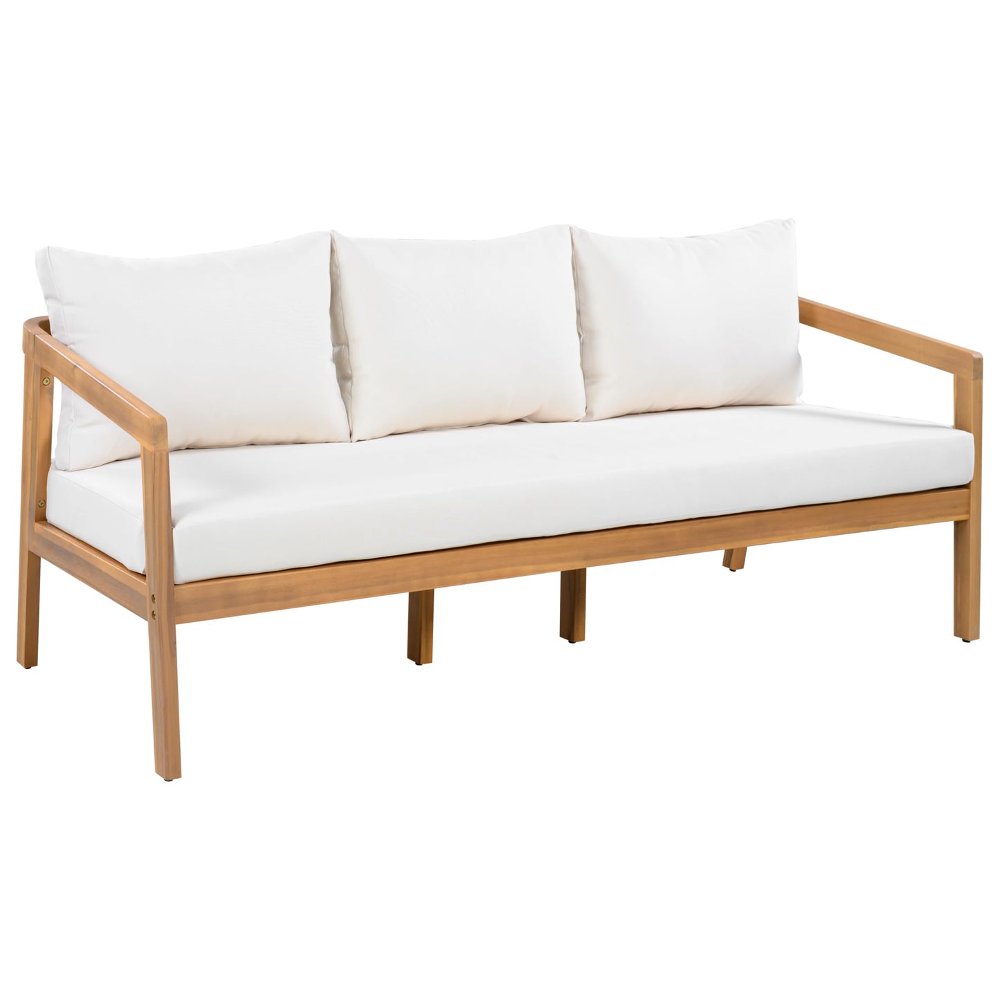 Christopher Knight Home Sures 5-Seater Patio Furniture Set with Removable Cushion, 4 Piece Outdoor Acacia Wood Conversation Set, Sold Wood Outdoor Sectional Sofa Set with Coffee Table, Natural+Beige