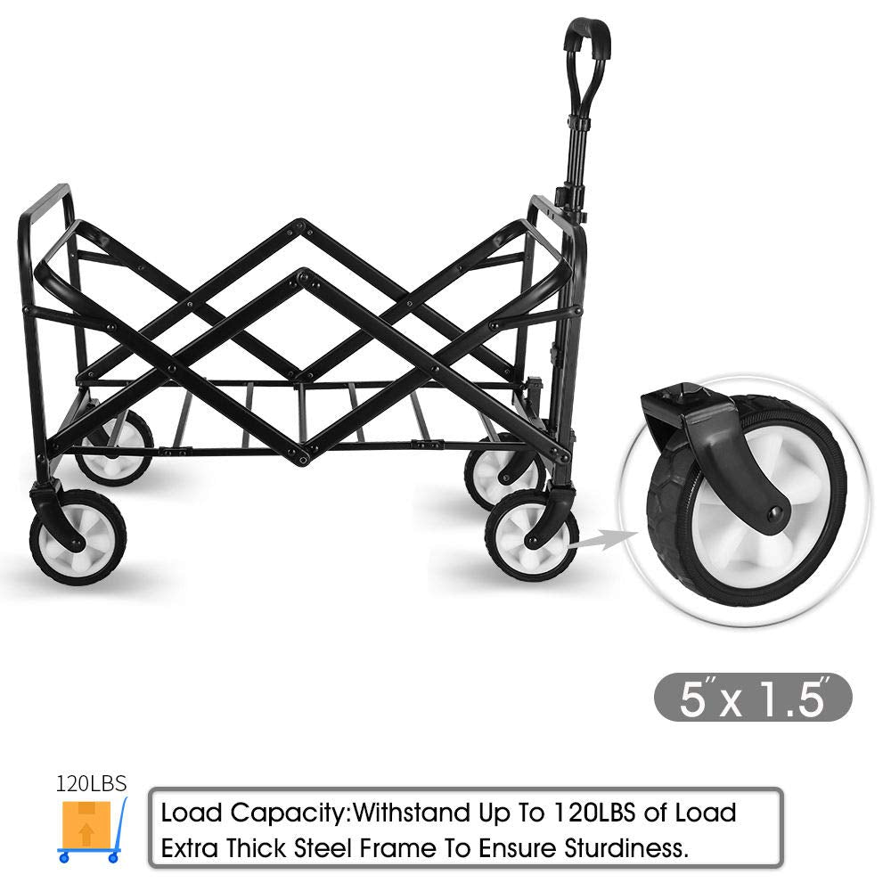 WHITSUNDAY Collapsible Folding Garden Outdoor Park Utility Wagon Picnic Camping Cart, Heavy Duty Foldable with Wheel and Bottle Holders Red