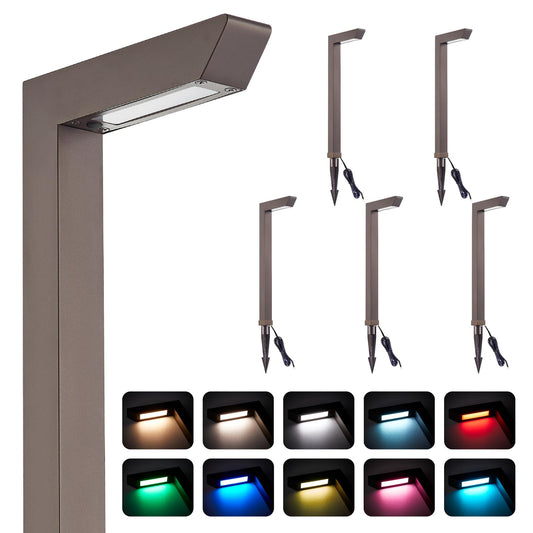 EZlumify Low Voltage Pathway Lights, 12V 5W LED RGB Color Changing Wired Landscape Path Lights Outdoor for Walkway Driveway Garden of Christmas Halloween, CRI90, Aluminum, Bronze, ETL, Pack of 6