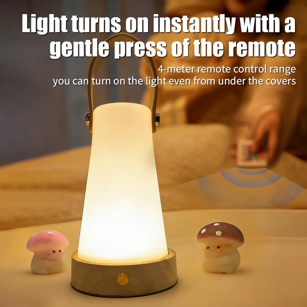 OMTLED Portable Night Light LED Outdoor Camping Lantern Rechargeable Table Night Lamp Dimmable Waterproof Table Light with Remote Control for Bedroom Garden Camping Dining (BM)