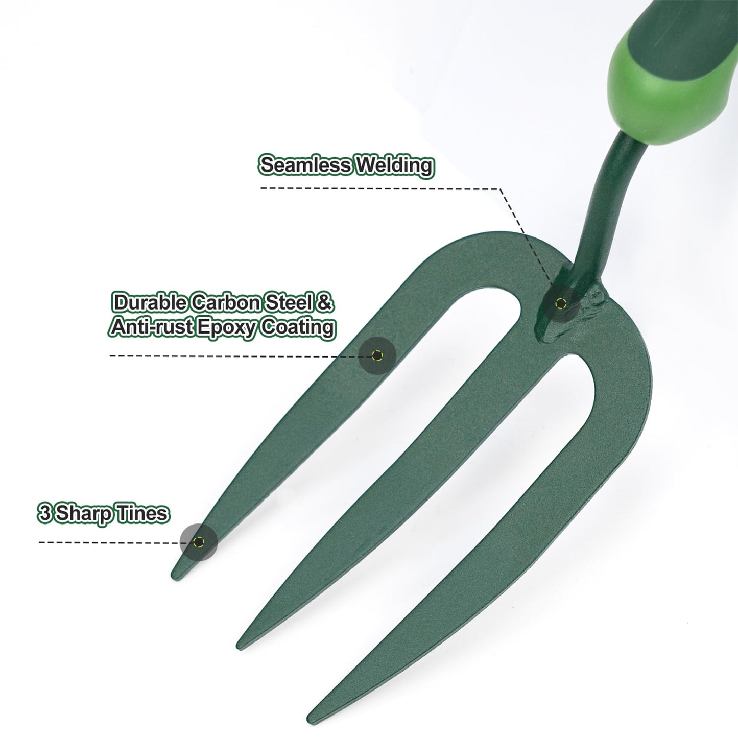 Owlett Garden Hand Fork, Carbon Steel Weeder Fork with Rubber Ergonomic Handle, Rust Resistant Small Garden Fork for Uprooting Weed, Digging, Planting, Loosening Soil, Cultivating