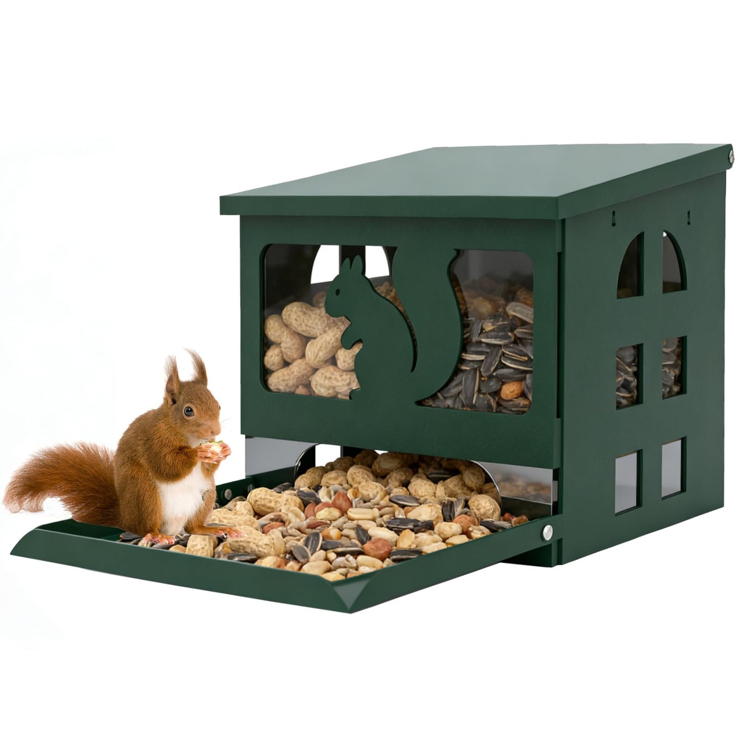 Squirrel Feeder for Outside, Durable Full Metal Squirrel Food Box, Large Capacity Chipmunk Feeder, Weather-Proof Squirrel House, Heavy Duty Squirrel Feeders