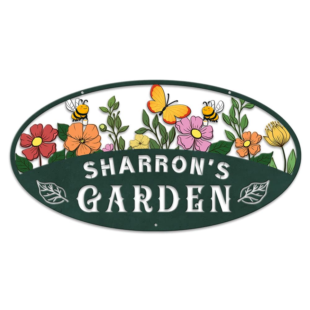 MeMate Garden Signs, Personalized Metal Signs, Garden Sign to Personalize, Customized Name Wall Art for Garden Outdoor Decor, Large Sign for Vegetable Garden She Shed, Personalized Outdoor Plaque
