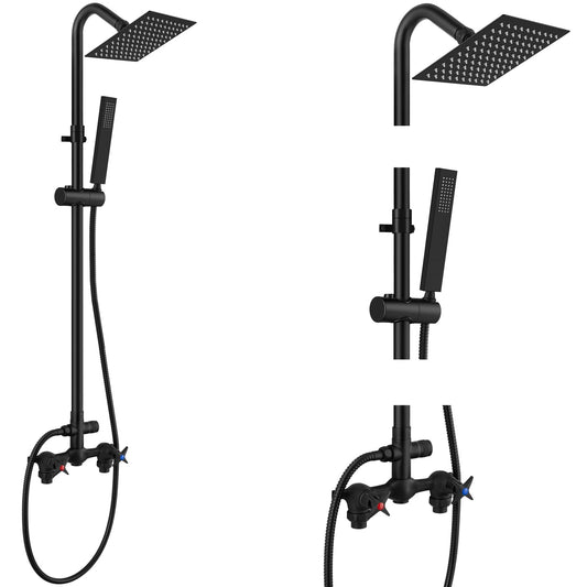 Aolemi Wall Mount Outdoor Shower Kit,Outdoor Shower Fixtures Faucet System with Handheld Spray,Double Handle 6 Inch Center Exposed Shower,with 6" Shower Head Matte Black