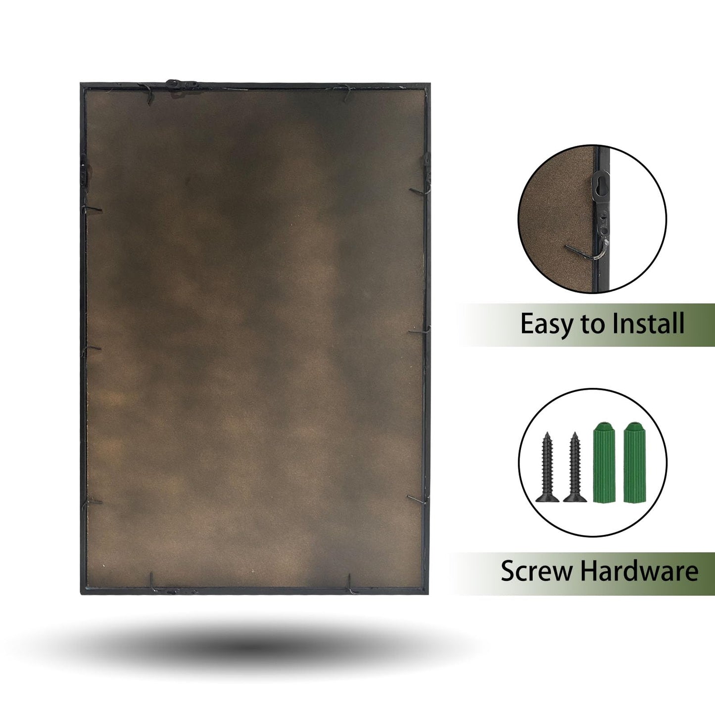 OUSHUAI Balck Rectangle Mirror,Window Pane Grid Mirror,Minimalism Wall Mounted Mirror for Entryway,Hallway,Living Room,Fireplace 24"X36"