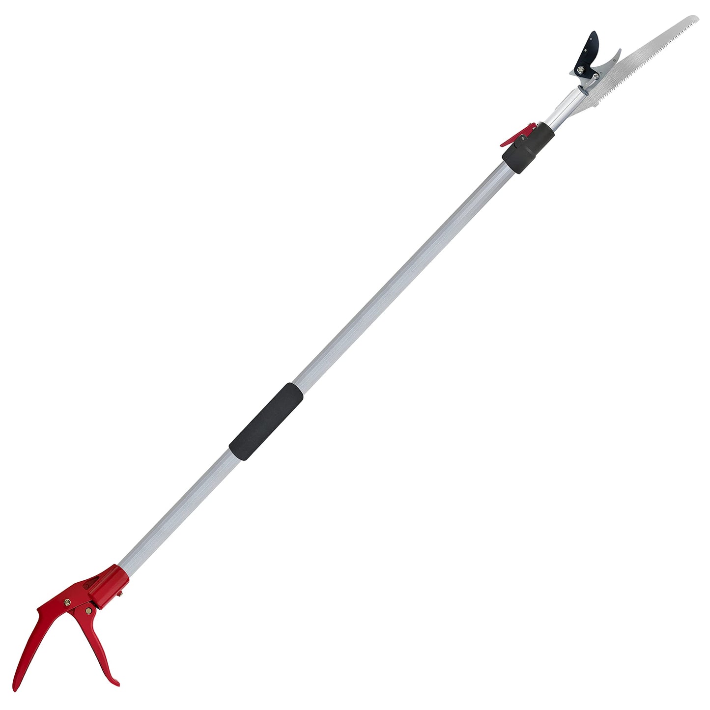 Prunrt Telescopic Tree Trimmer 5.8-10 FT with 2 Section, 4 Node Adjustable, Cut and Hold Pruner, Pole Saw Extendable, Long Handle Fruit Picker, Branch Cutter, Loppers, Clippers With Hook