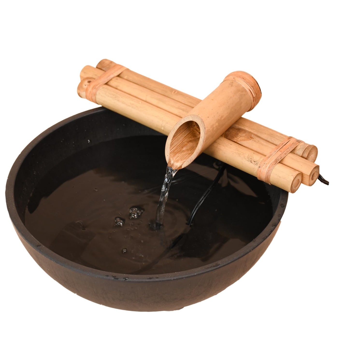 Bamboo Accents 12" Three-Arm Zen Bamboo Fountain Kit – Split-Resistant Bamboo Spout with Quiet Pump for Indoor & Outdoor Containers (Bowl Not Included)