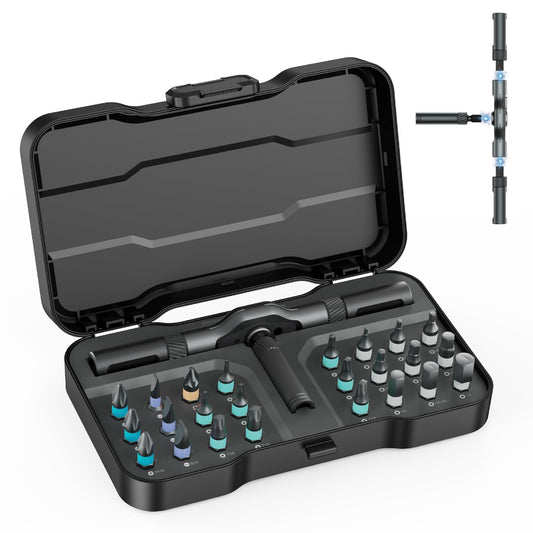 Keelacoper 24 in 1 Ratchet Screwdriver Set, Magnetic Ratcheting Screwdriver Set with Detachable T-Handle, Multi Bit Portable DIY Repair Tool Set for Furniture, Computers, Bicycles, Appliances